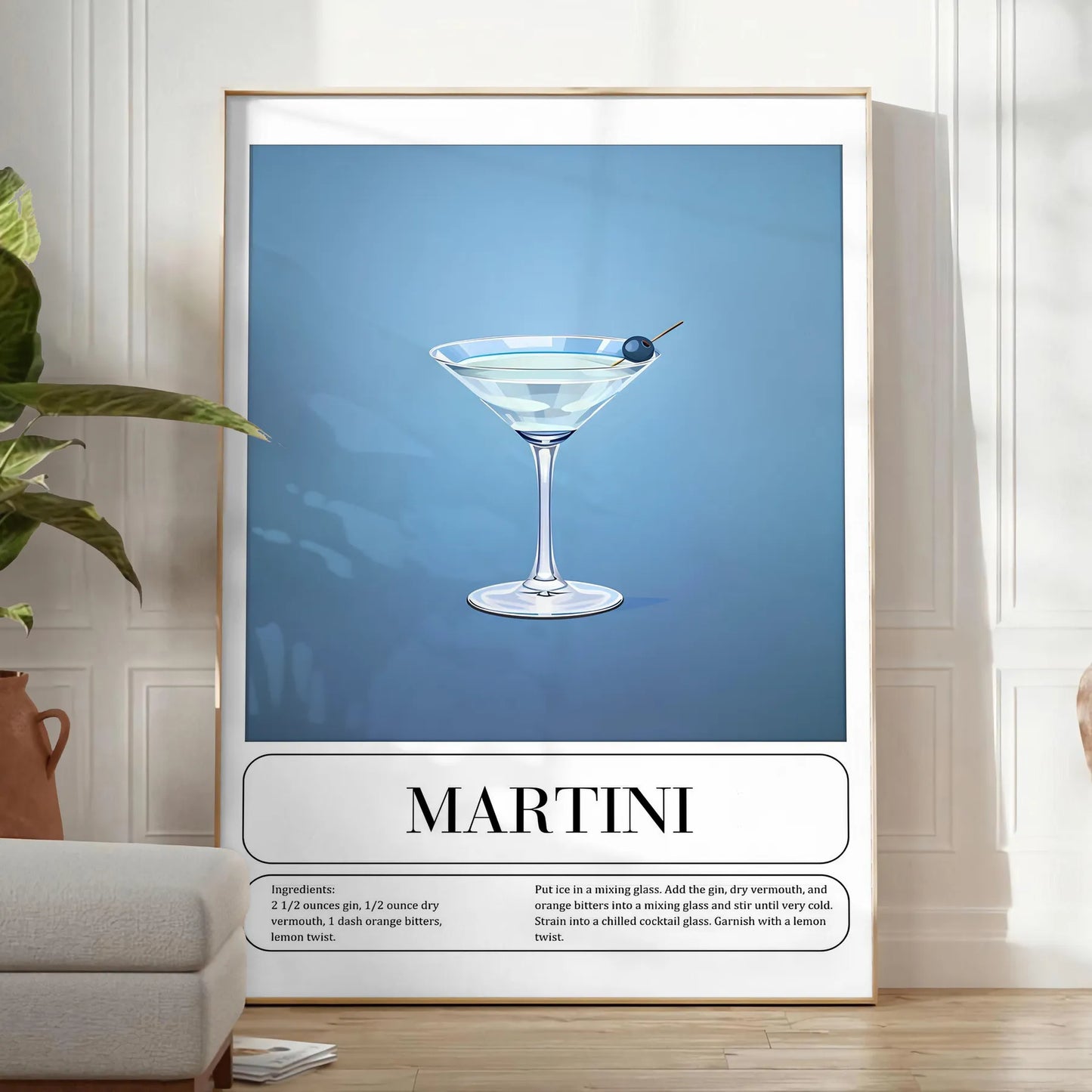 space striking Martini Cocktail poster sleek black vibrant green hues wall art unique gift artwork sophisticated touch room style
