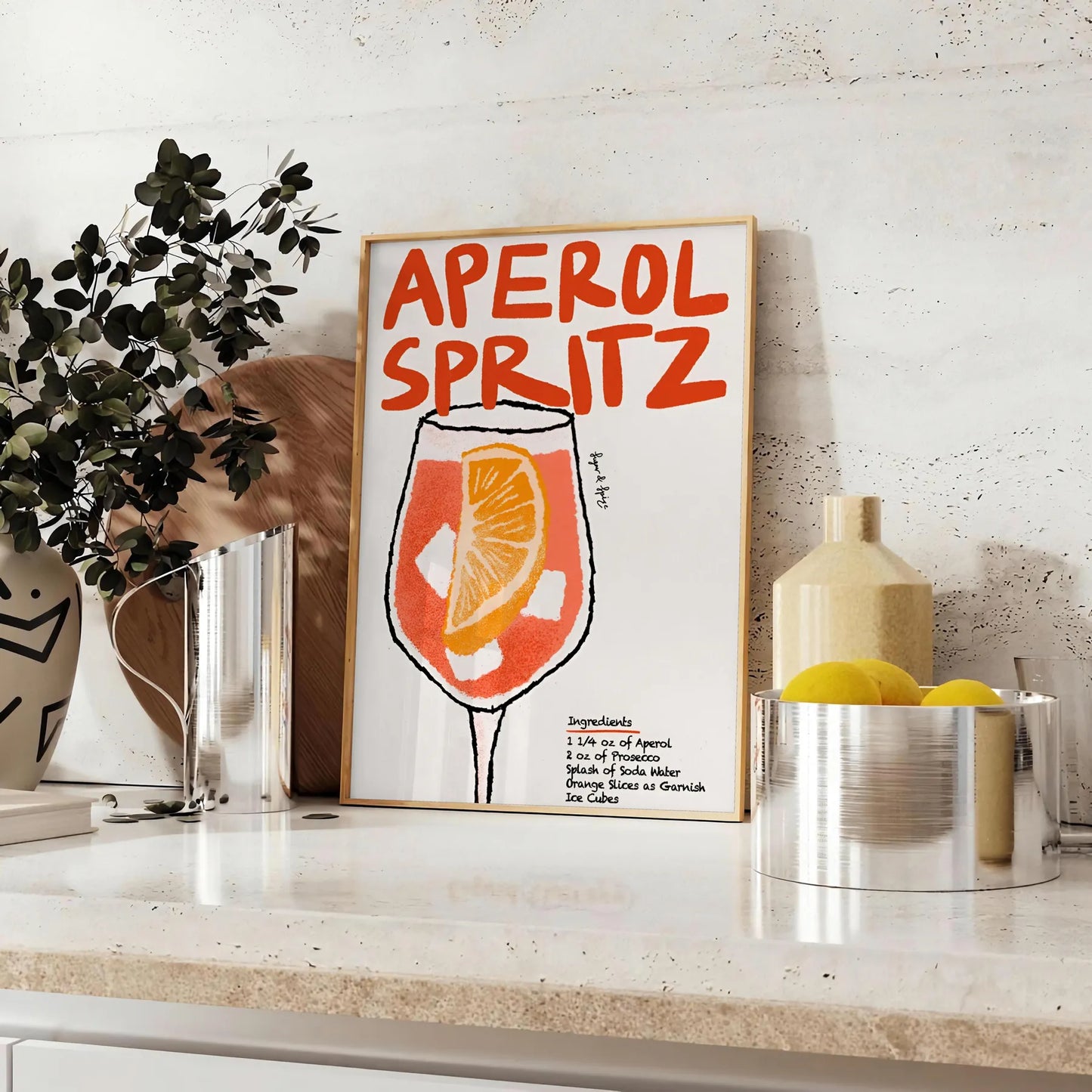 space vibrant Aperol Spritz cocktail poster bold orange sleek black hues wall art lovers unique gift size A4 cm A0 room stunning artwork