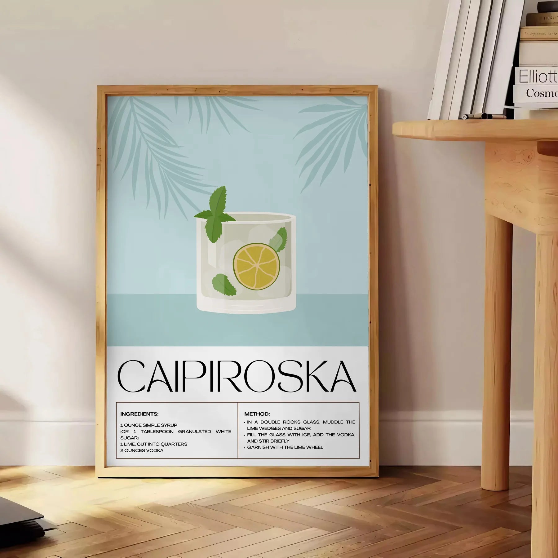 space stunning Caipiroska Cocktail Poster vibrant green hues sleek black background captivating wall art perfect gift enthusiasts chic addition room standalone print