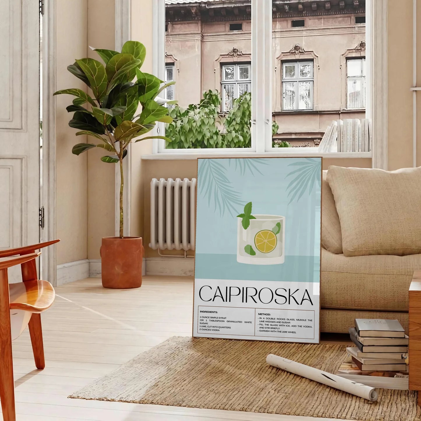 space stunning Caipiroska Cocktail Poster vibrant green hues sleek black background captivating wall art perfect gift enthusiasts chic addition room standalone print