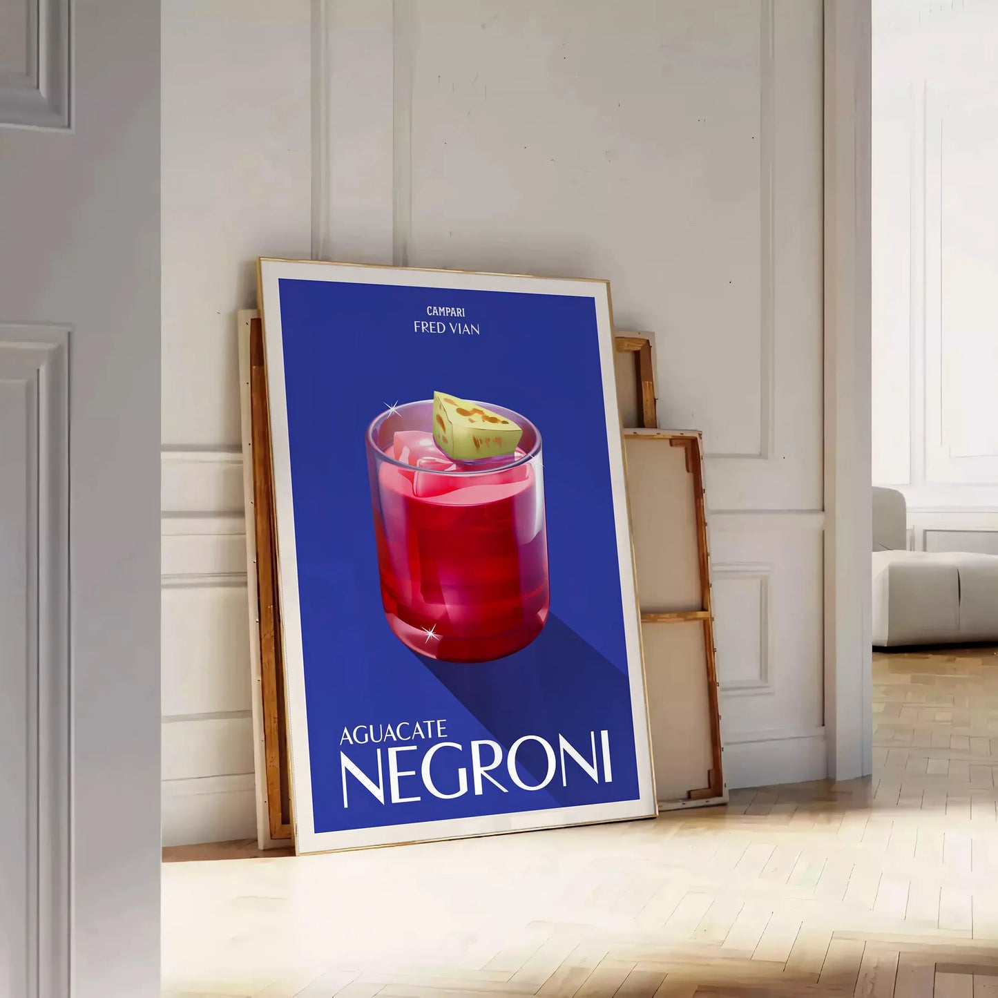 space captivating Campari Negroni cocktail poster rich brown green hues wall art lovers unique gift style available standalone print artwork today