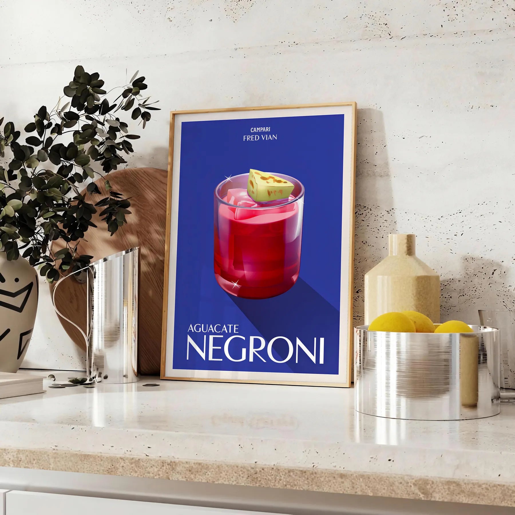 space captivating Campari Negroni cocktail poster rich brown green hues wall art lovers unique gift style available standalone print artwork today
