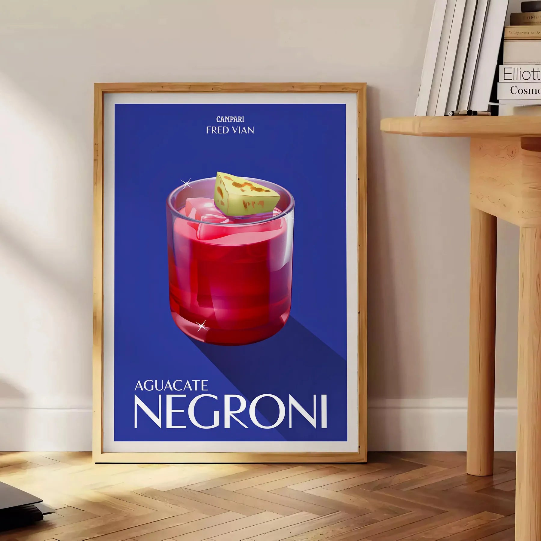 space captivating Campari Negroni cocktail poster rich brown green hues wall art lovers unique gift style available standalone print artwork today