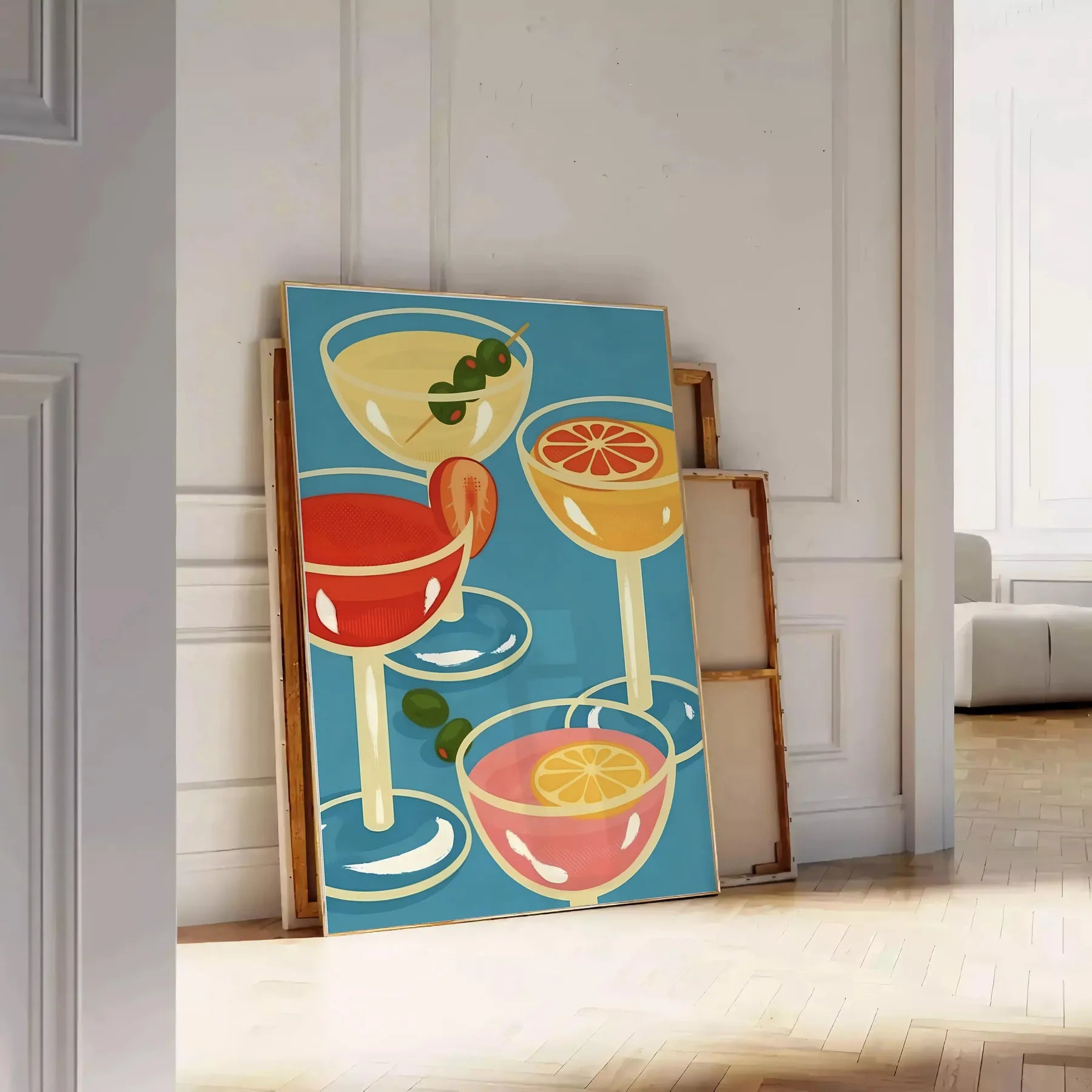 space captivating cocktail party poster warm brown vibrant orange hues wall art piece ideal gift lovers enthusiasts versatile display options