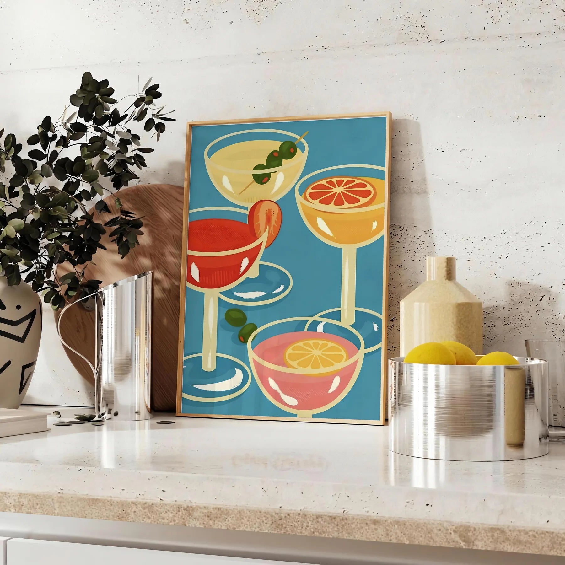 space captivating cocktail party poster warm brown vibrant orange hues wall art piece ideal gift lovers enthusiasts versatile display options
