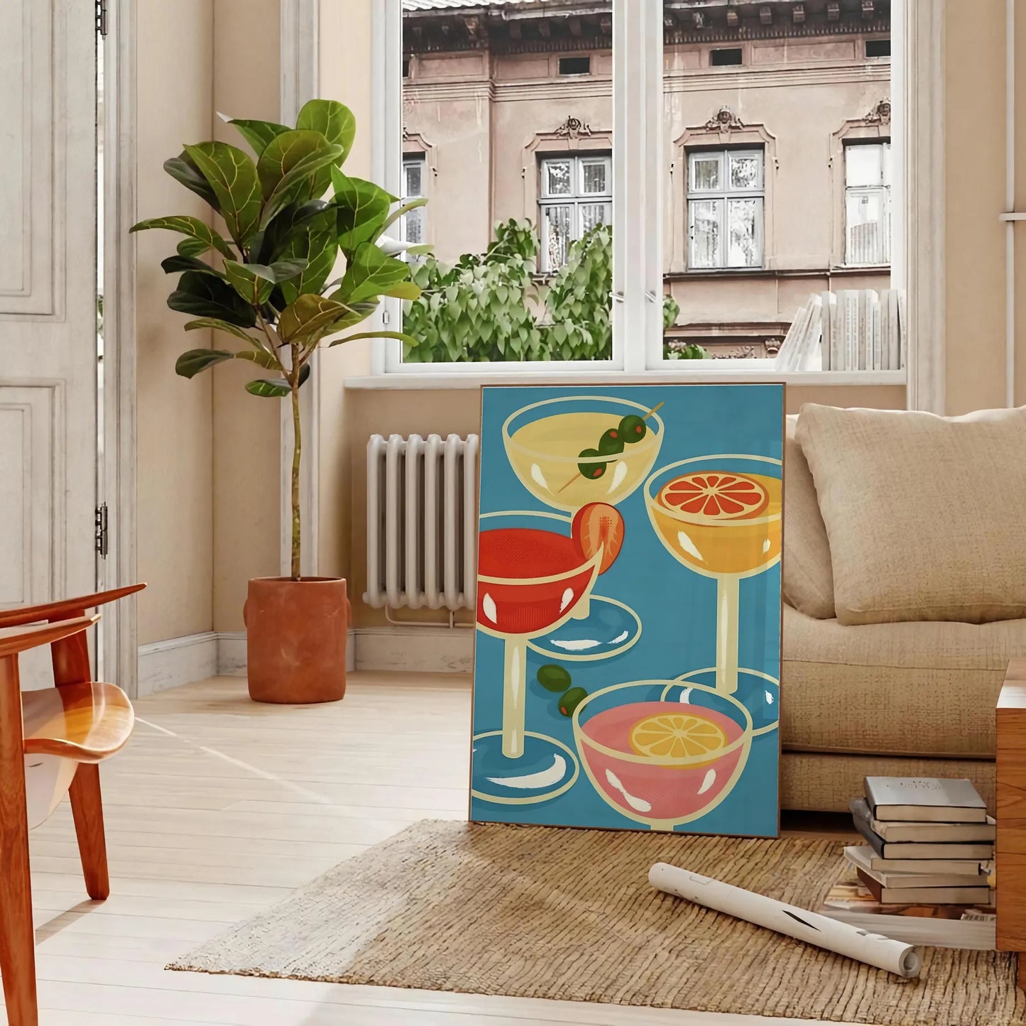 space captivating cocktail party poster warm brown vibrant orange hues wall art piece ideal gift lovers enthusiasts versatile display options