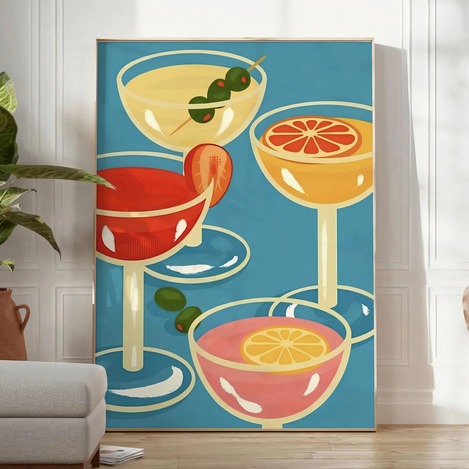 space captivating cocktail party poster warm brown vibrant orange hues wall art piece ideal gift lovers enthusiasts versatile display options