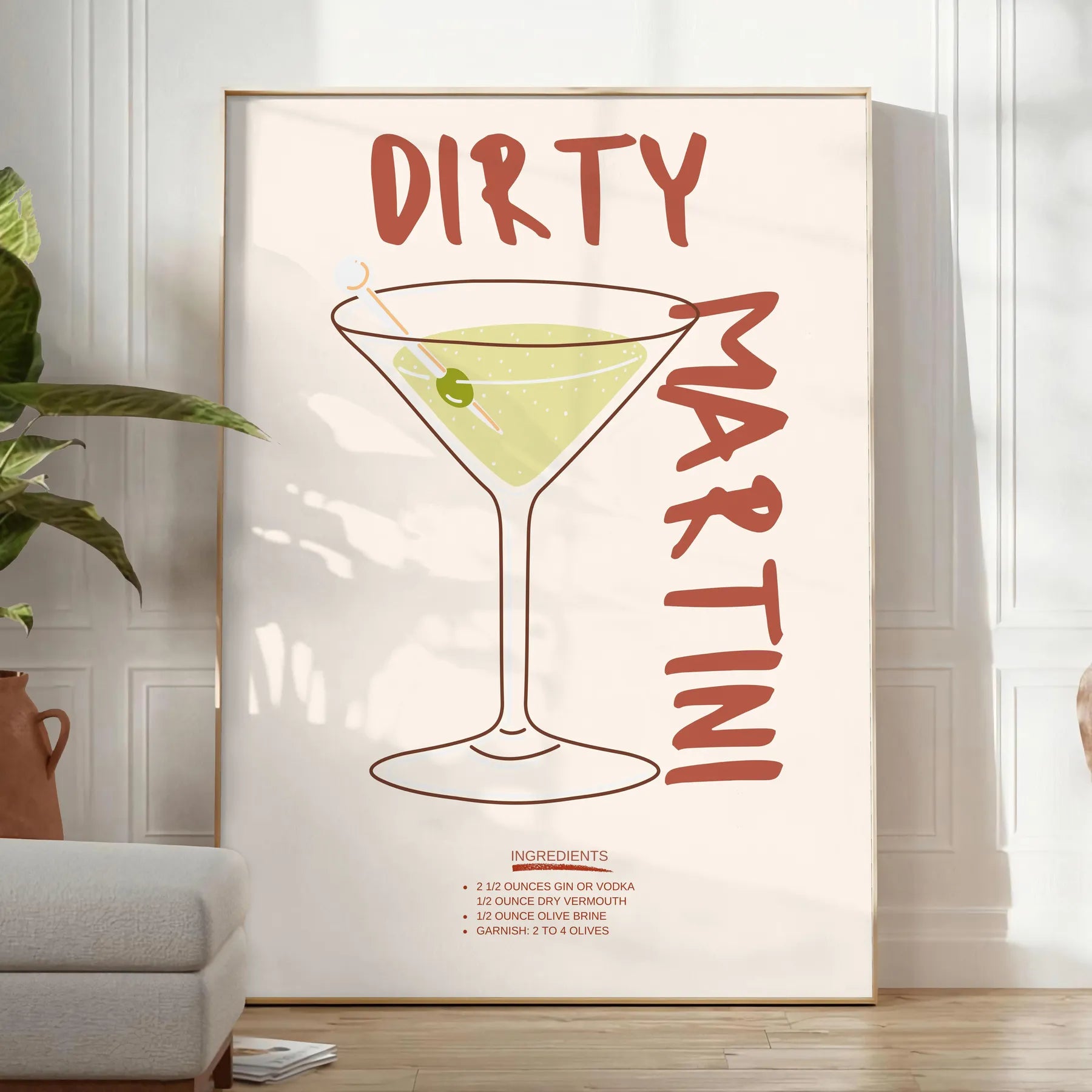 decor Dirty Martini Cocktail Poster chic blend white gray tones captivating wall art perfect lovers ideal gift space style sophistication standalone print
