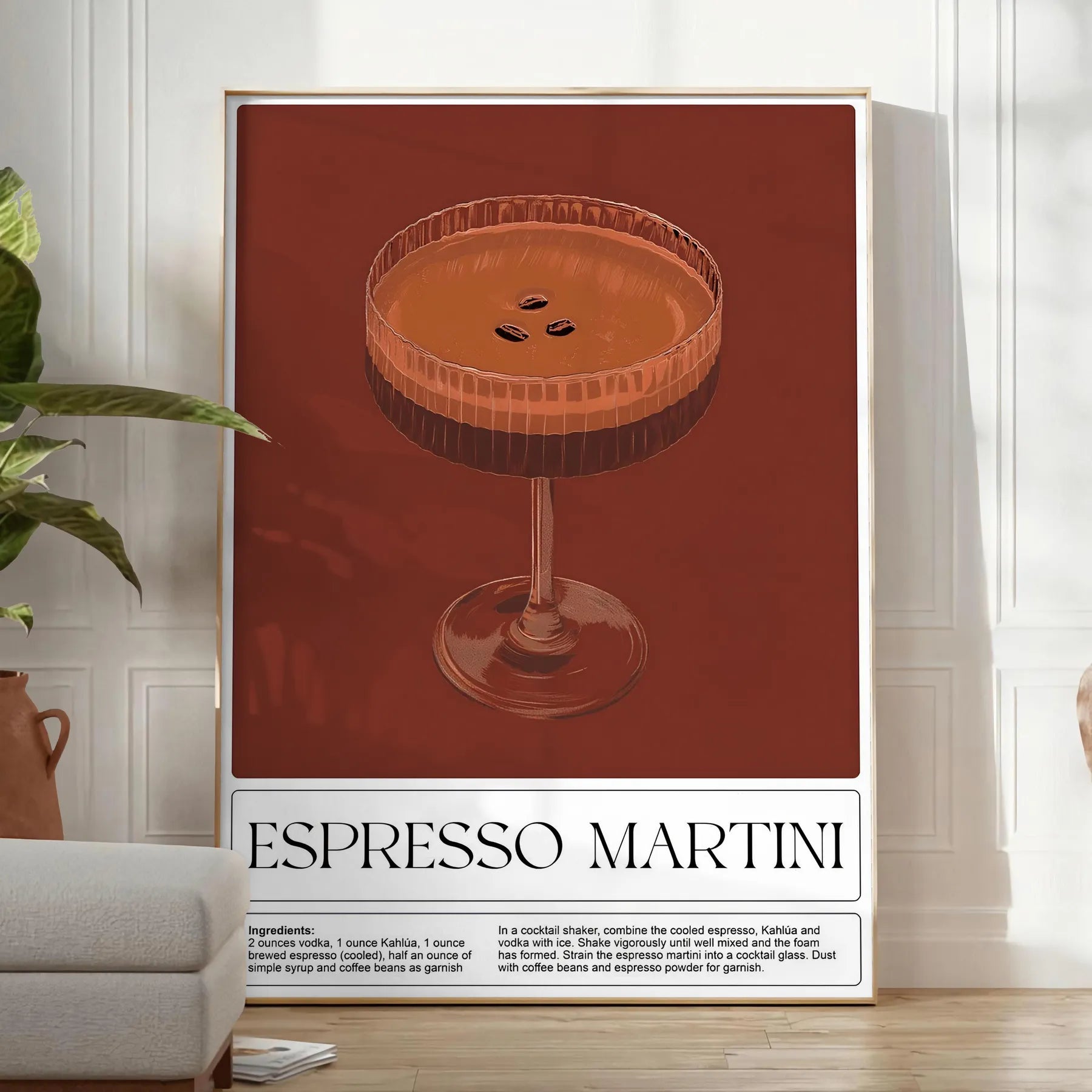 perfect blend flavor art Espresso Martini cocktail poster rich browns vibrant greens stunning wall ideal gift enthusiasts space