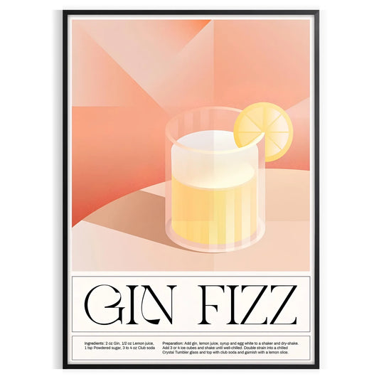 splash style space Gin Fizz Cocktail Art Poster captivating print bold black vibrant orange hues perfect wall enthusiasts ideal gift artwork sure unframed variations