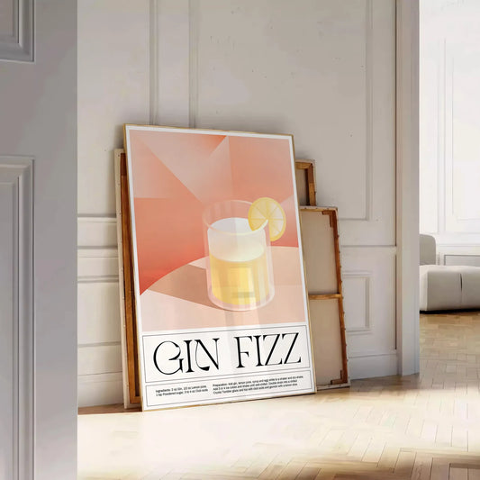 splash style space Gin Fizz Cocktail Art Poster captivating print bold black vibrant orange hues perfect wall enthusiasts ideal gift artwork sure unframed variations
