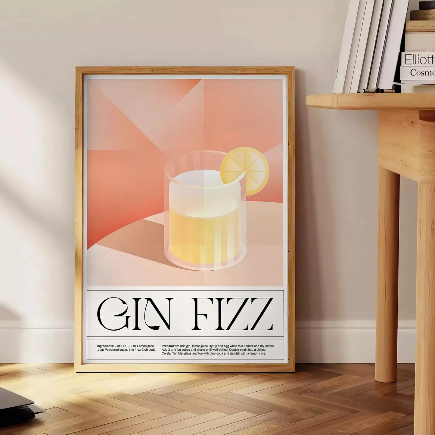 splash style space Gin Fizz Cocktail Art Poster captivating print bold black vibrant orange hues perfect wall enthusiasts ideal gift artwork sure unframed variations