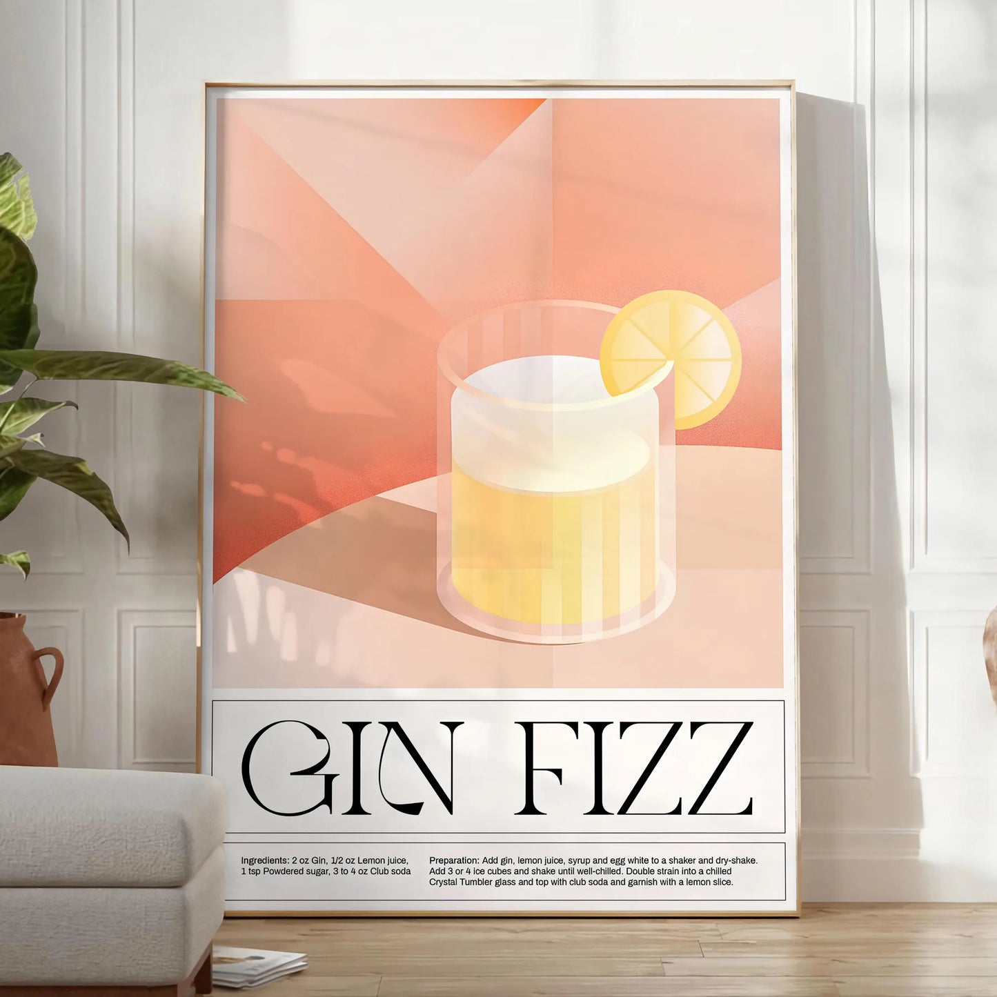 splash style space Gin Fizz Cocktail Art Poster captivating print bold black vibrant orange hues perfect wall enthusiasts ideal gift artwork sure unframed variations