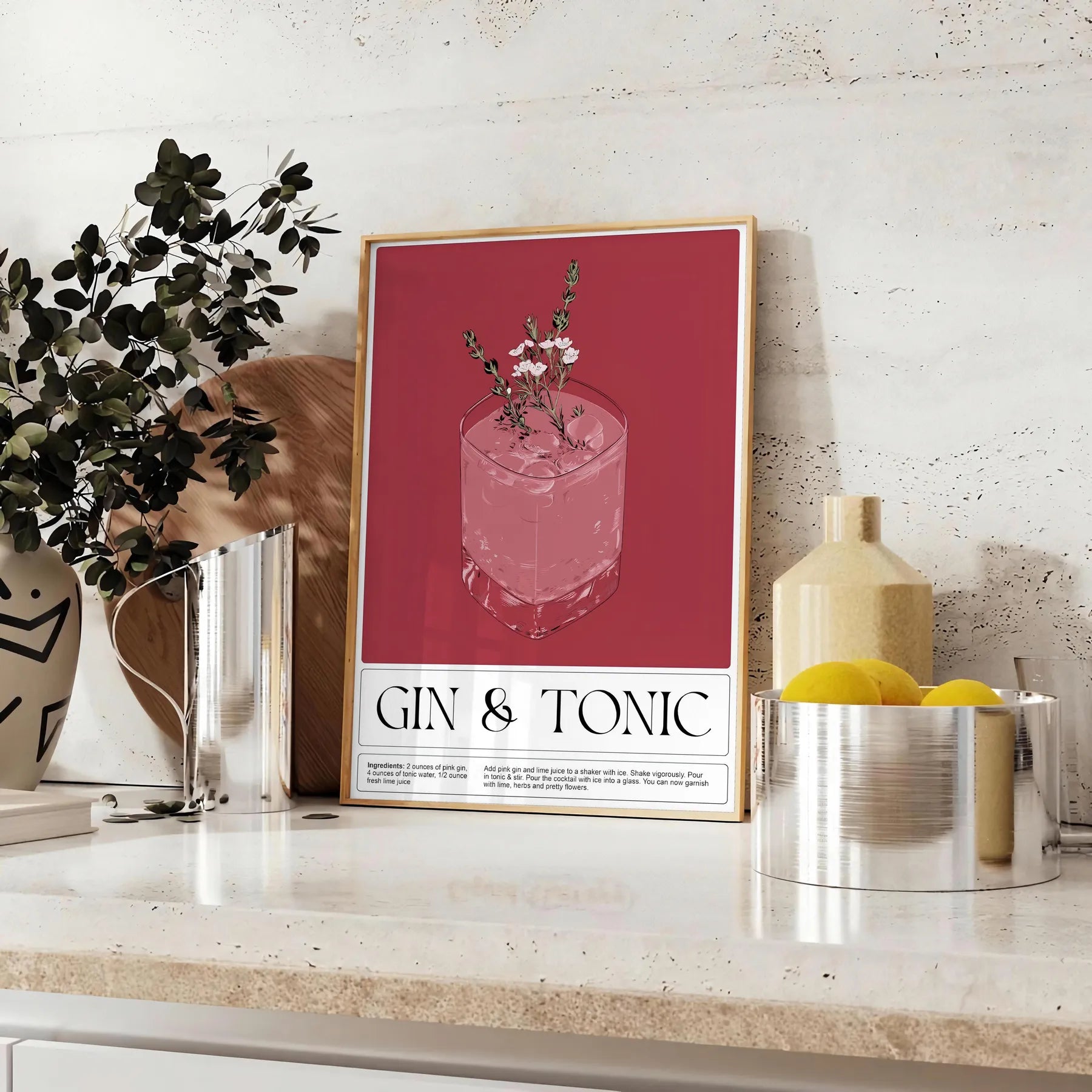 space captivating gin tonic cocktail poster rich black brown tones wall art thoughtful gift artwork style sophistication A4 cm A0 size today