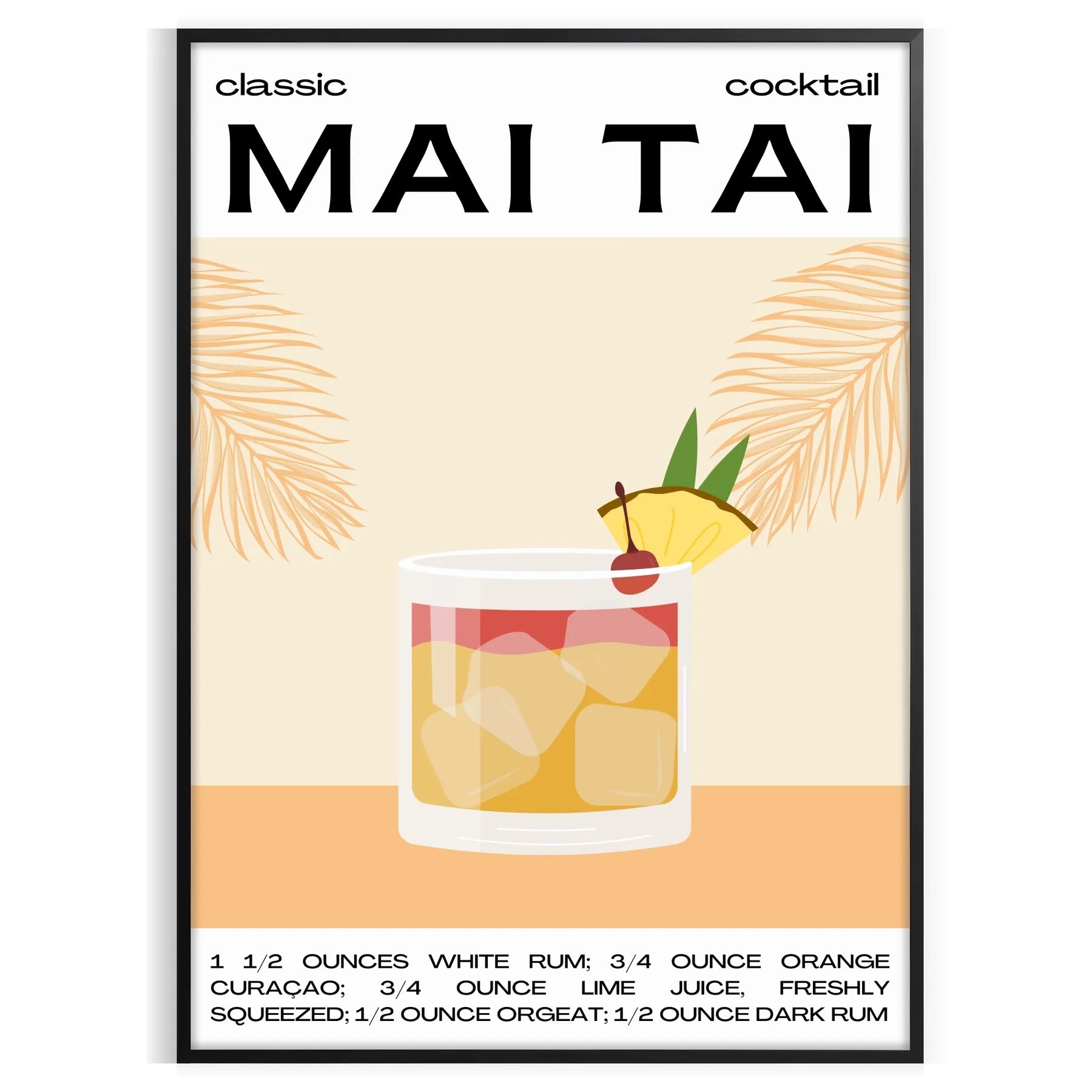 space stunning Mai Tai cocktail poster vibrant yellow black hues eye artwork tropical touch room gift personal wall art statement sizes A4 cm A0