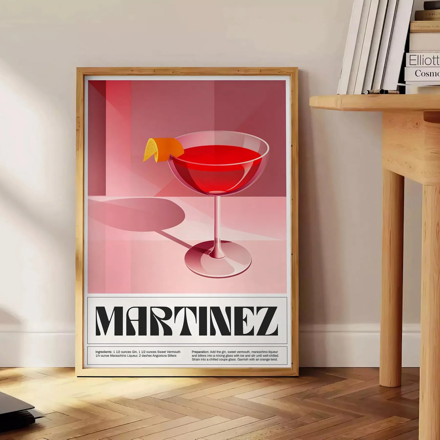 space Martinez Cocktail Poster sleek black brown design wall art unique gift print elegance decor sizes A4 cm A0 enthusiasts lovers