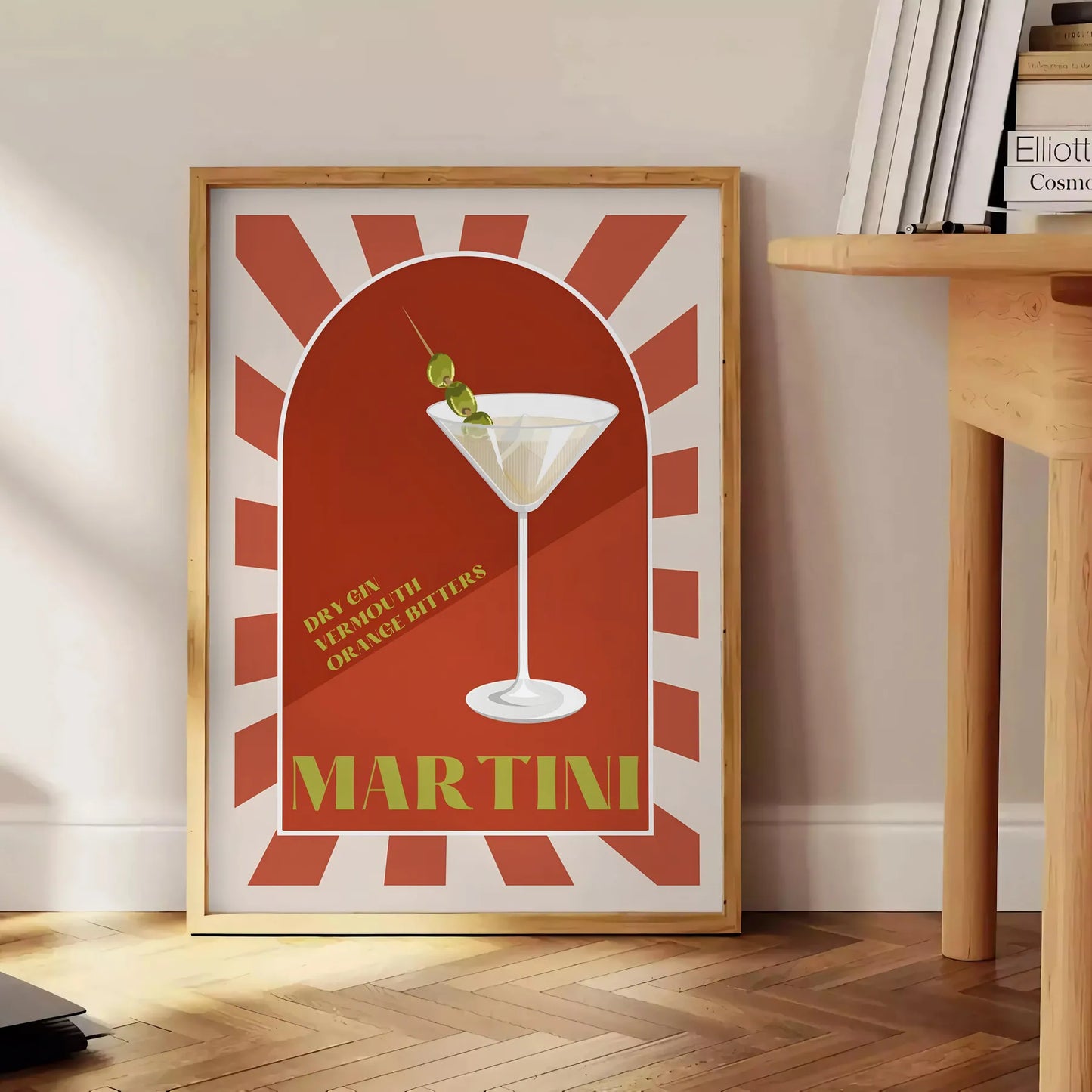 space vibrant Martini Cocktail poster dynamic green orange hues wall stylish art piece unique gift décor standout artwork sizes A4 cm A0